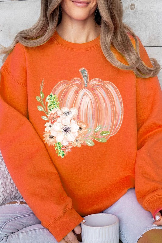 Flowers Fall Pumpkin Graphic Fleece Sweatshirts