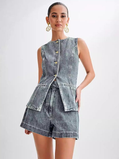 WOMEN FASHION DENIM TWO PIECE SET