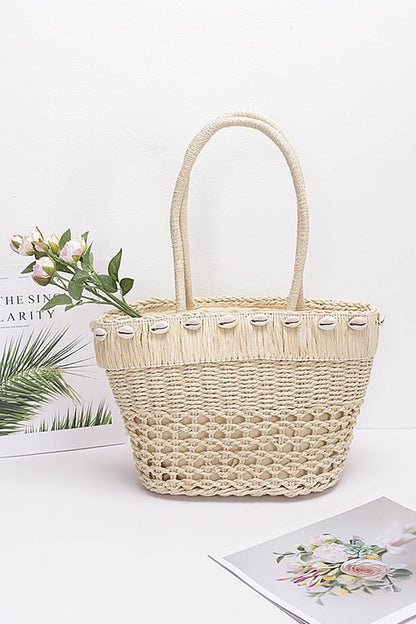 Sea Shell Iconic Faux Straw Tote Basket