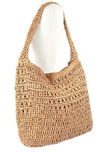 Faux Straw Oversize Hobo Shoulder Bag