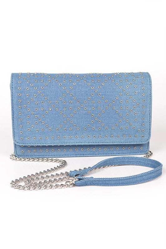 Studded Denim Crossbody Bag