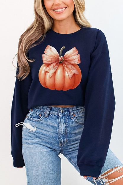 Fall Autumn Pumpkin Bow Graphic Sweatshirt