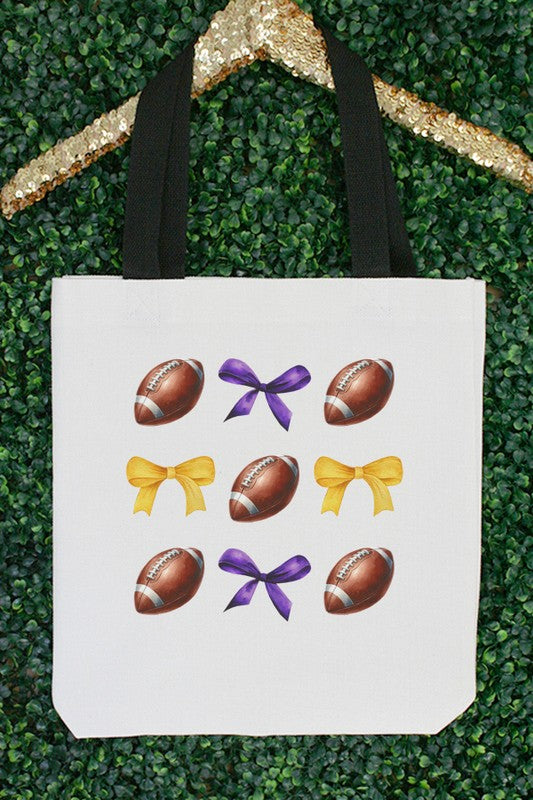 GameDay Football Purple Yellow Bows Tote Bag