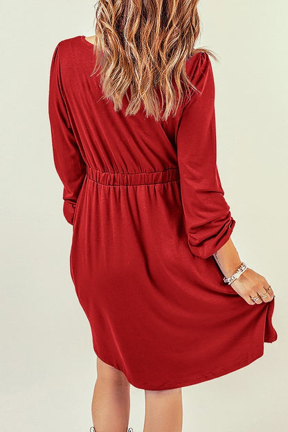 Women Button Up High Waist Long Sleeve Dress