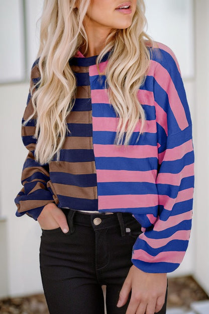 Color Block Drop Shoulder Pullover Sweatshirt