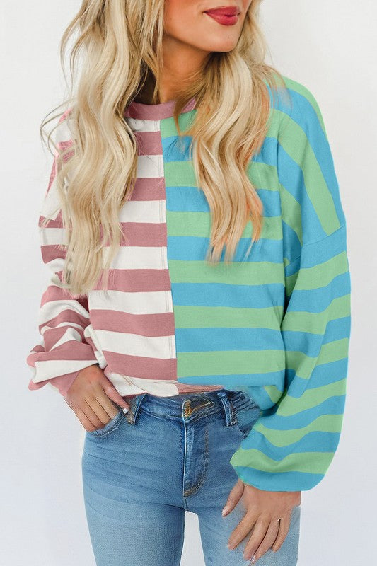 Color Block Drop Shoulder Pullover Sweatshirt