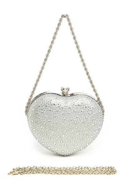 Rhinestone Pave Heart Shape Party Box Clutch