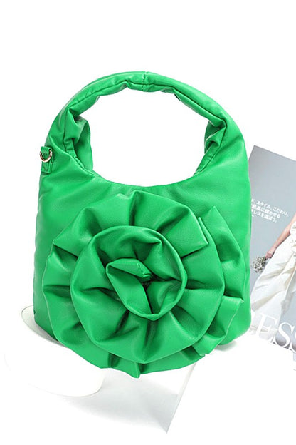 Pleated Flower Top Handle Clutch