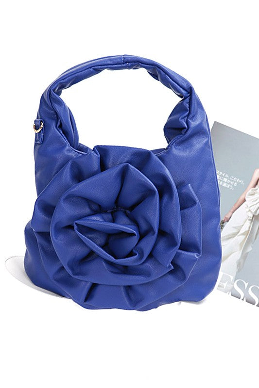 Pleated Flower Top Handle Clutch