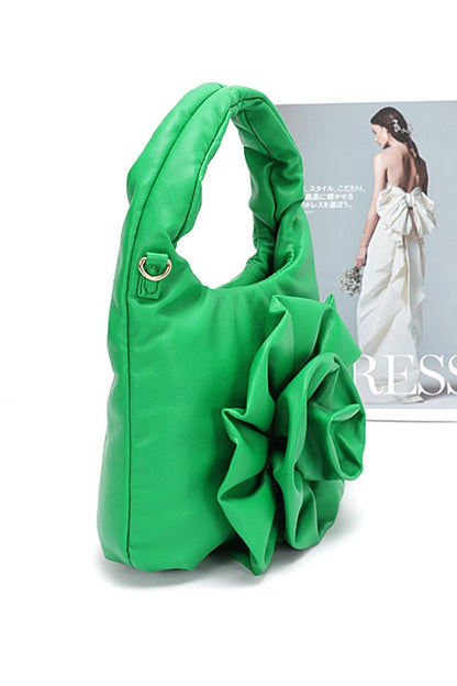 Pleated Flower Top Handle Clutch