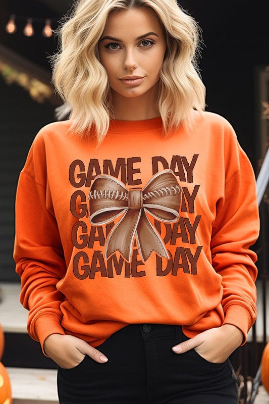 Game Day Football Bow Graphic Fleece Sweatshirts