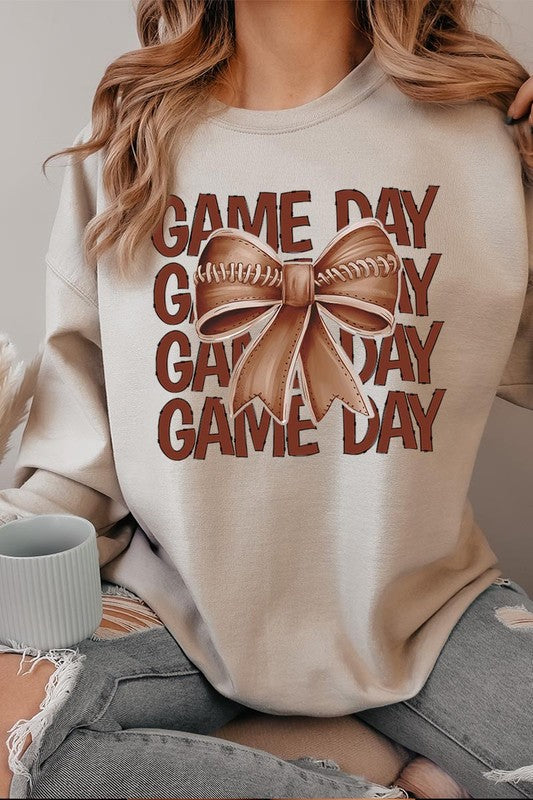 Game Day Football Bow Graphic Fleece Sweatshirts