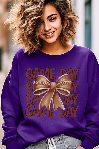 Game Day Football Bow Graphic Fleece Sweatshirts