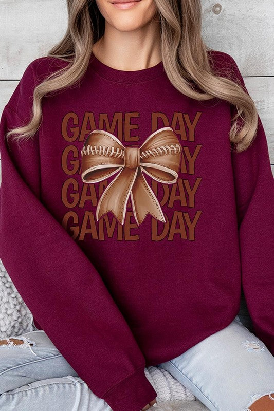 Game Day Football Bow Graphic Fleece Sweatshirts