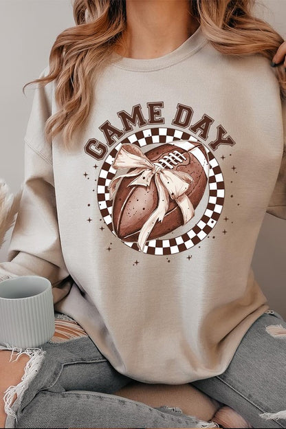 Game Day Football Bow Graphic Fleece Sweatshirts