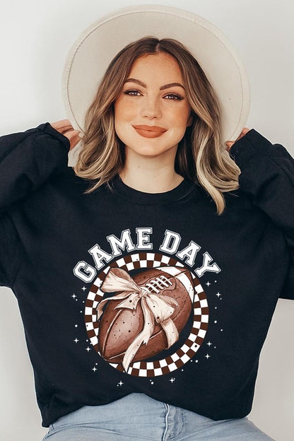 Game Day Football Bow Graphic Fleece Sweatshirts