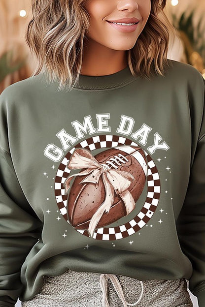 Game Day Football Bow Graphic Fleece Sweatshirts