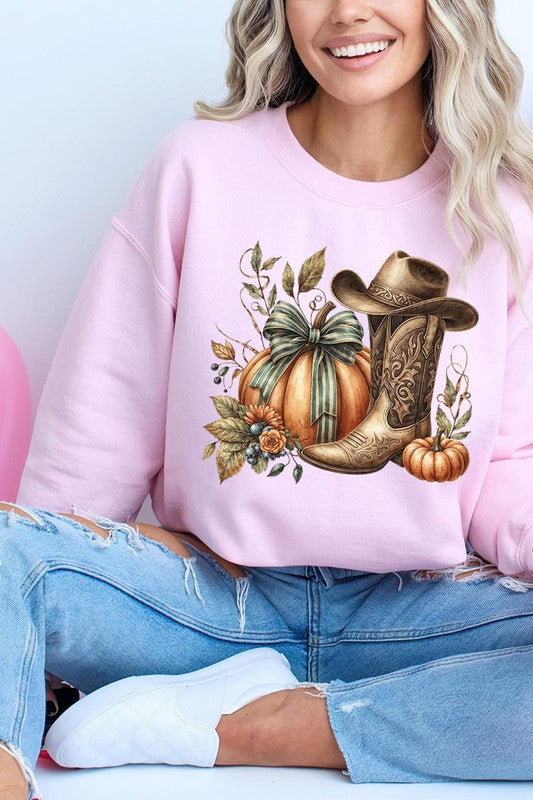 Pumpkin Western Fall Graphic Fleece Sweatshirts