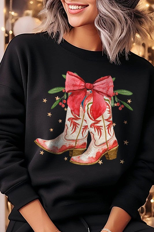 Christmas Cowgirl Boots Graphic Fleece Sweatshirts