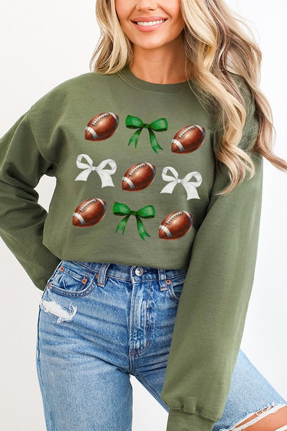 Gameday Football Bows Green White Sweatshirt