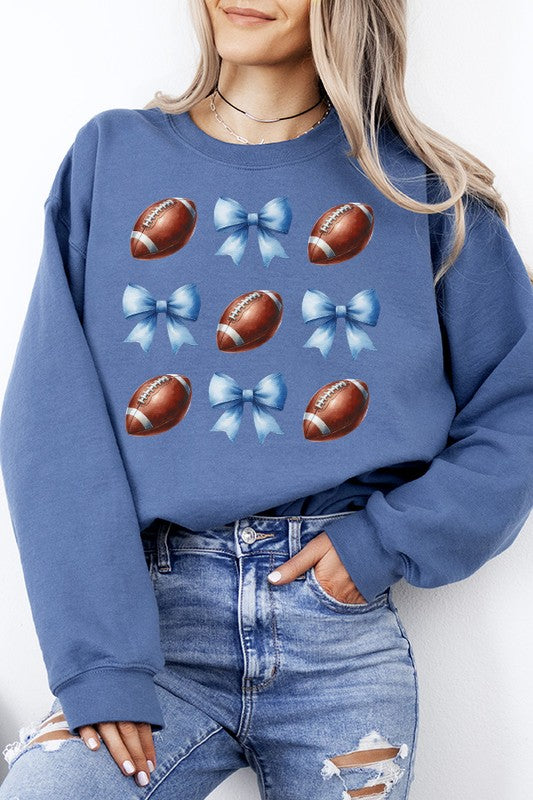 Gameday Football Blue Bows Graphic Sweatshirt