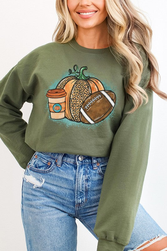 Fall Football Leopard Pumpkin Coffee Sweatshirt