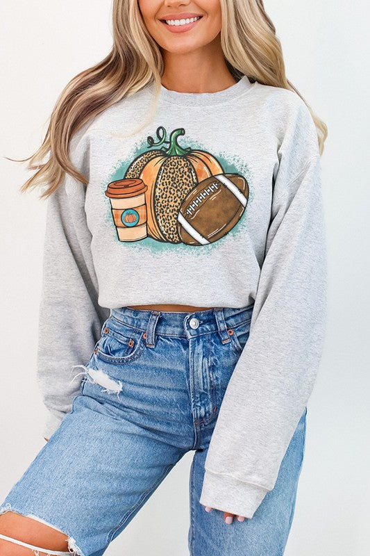 Fall Football Leopard Pumpkin Coffee Sweatshirt