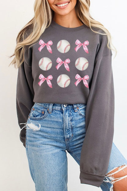 Gameday Fall Baseball Pink Bows Sweatshirt