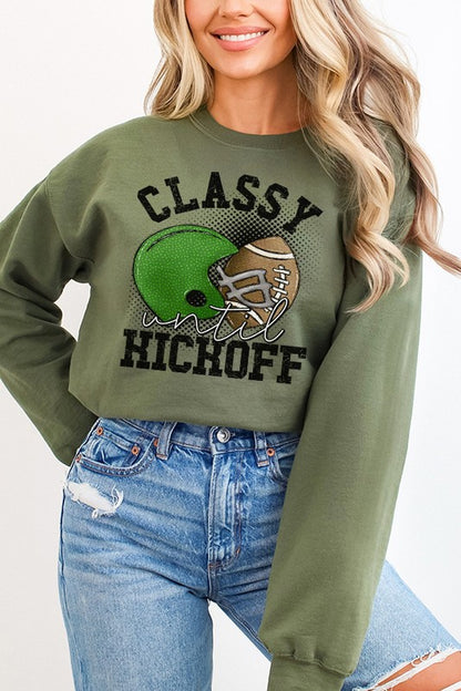 Fall Green Helmet Classy Until Kickoff Sweatshirt