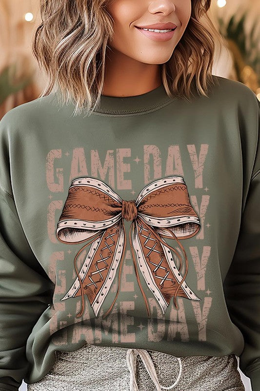 Game Day Football Bow Graphic Fleece Sweatshirts