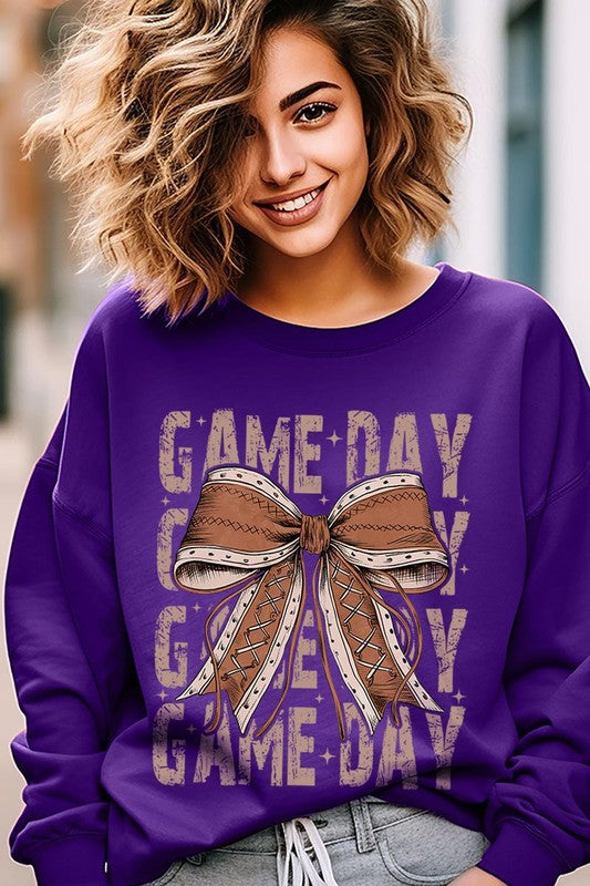 Game Day Football Bow Graphic Fleece Sweatshirts