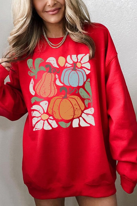 Abstract Fall Pumpkin Graphic Fleece Sweatshirts