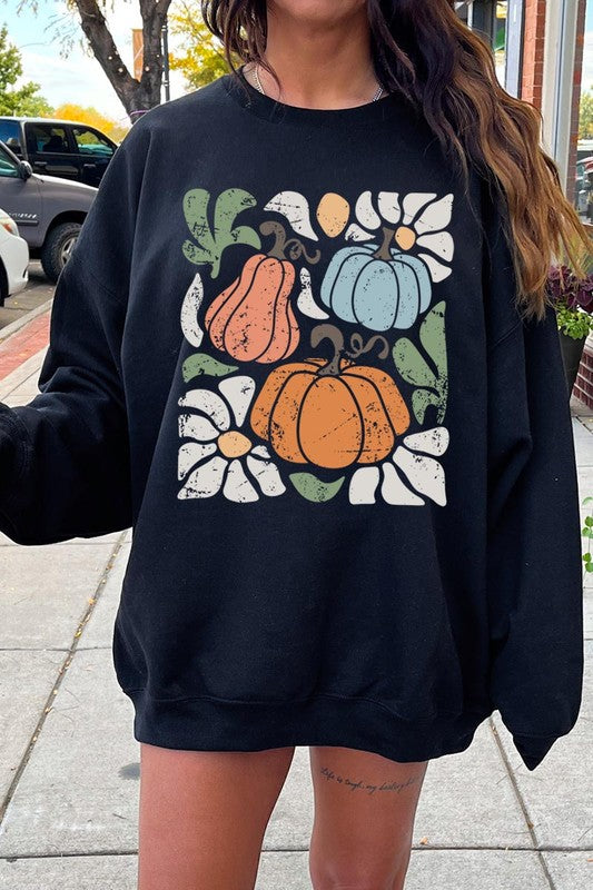 Abstract Fall Pumpkin Graphic Fleece Sweatshirts