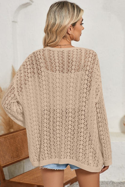 Out Crochet Knit Drop Shoulder Open Front Cardigan