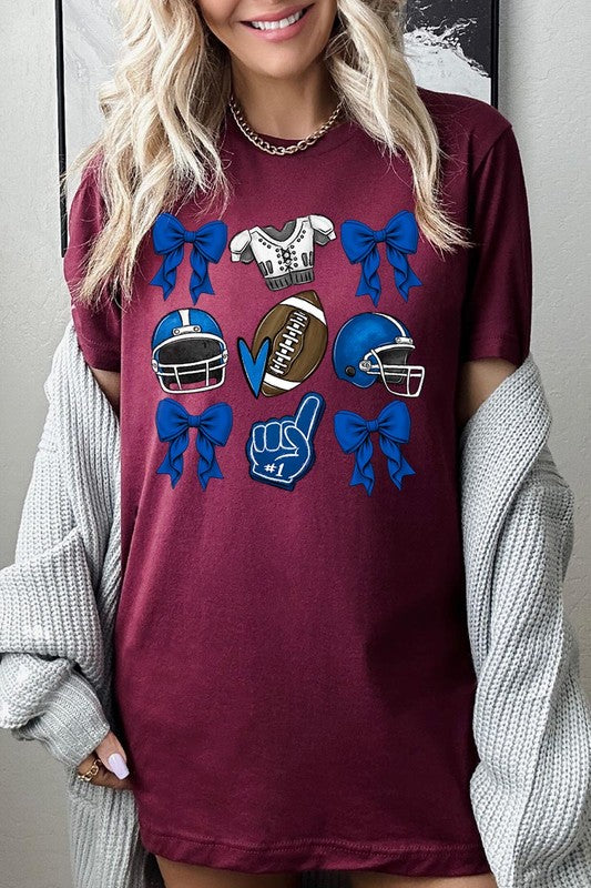 Blue Coquette Football Graphic Tee