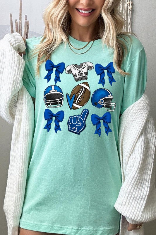 Blue Coquette Football Graphic Tee