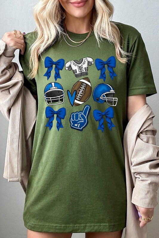 Blue Coquette Football Graphic Tee