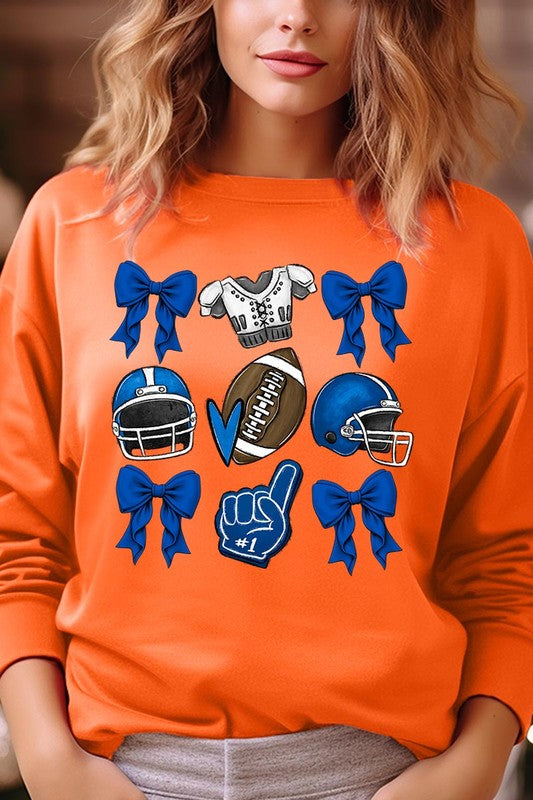 Blue Coquette Football Graphic Fleece Sweatshirts