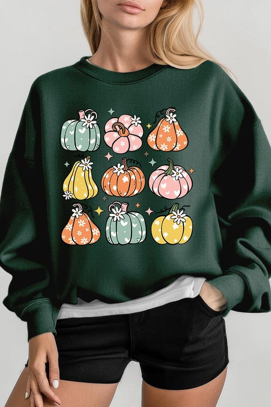 Pumpkins & Daisies Graphic Fleece Sweatshirts