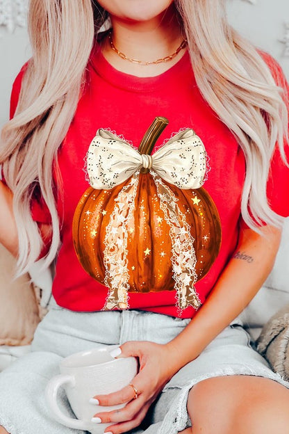 Coquette bow Halloween Pumpkin Graphic Tee