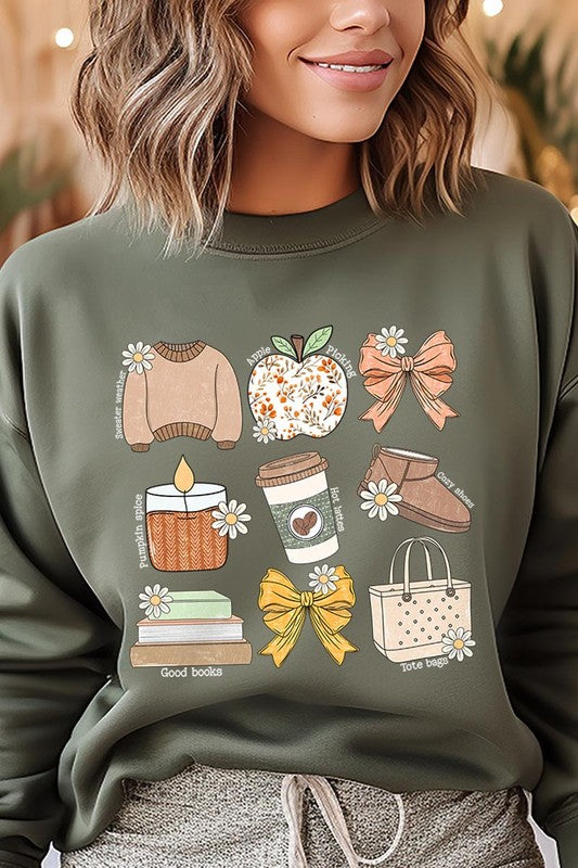 Fall Girly Doodle Graphic Fleece Sweatshirts