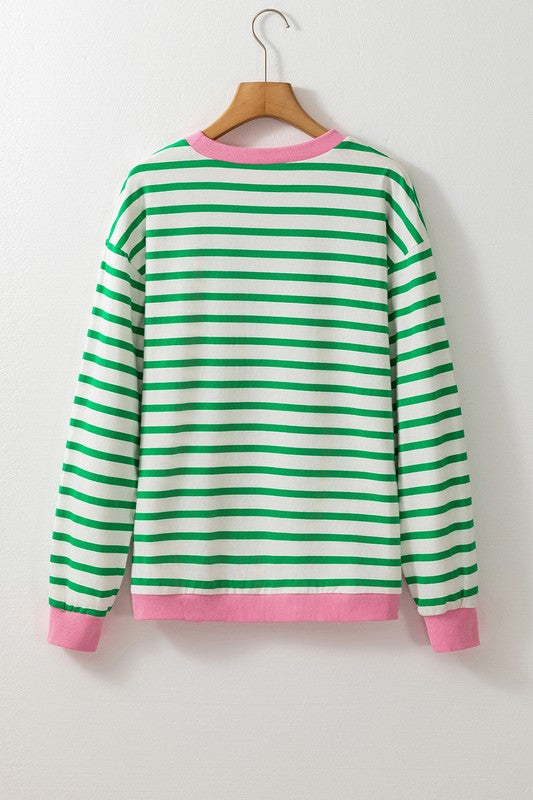 Cotton Stripe  Drop shoulder Sweatshirt