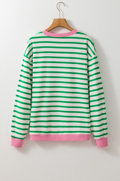 Cotton Stripe  Drop shoulder Sweatshirt