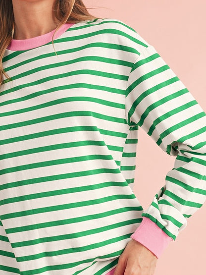 Cotton Stripe  Drop shoulder Sweatshirt