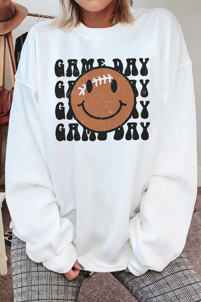 GAME DAY FOOTBALL HAPPY FACE Graphic Sweatshirt