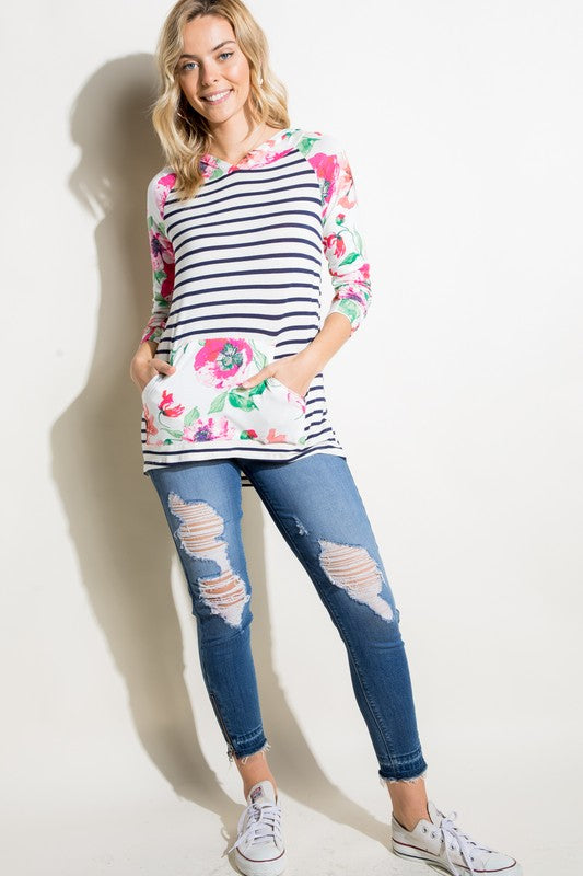 STRIPE FLORAL MIXED SWEATSHIRTS