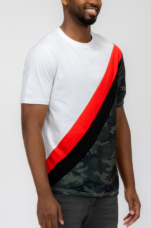 SHORT SLEEVE CAMO COLOR BLOCK TSHIRT