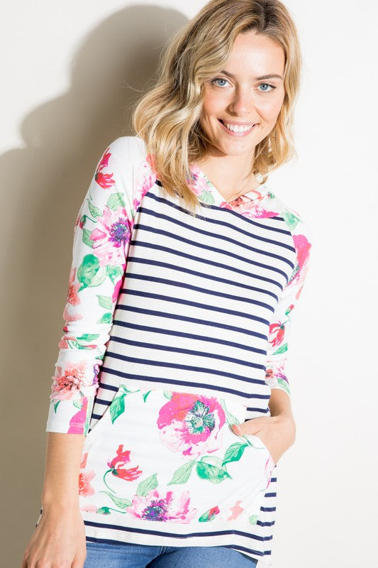 PLUS STRIPE FLORAL MIXED SWEATSHIRTS