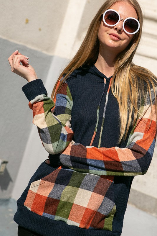 PLUS PLAID MIXED HOODIE SWEATSHIRT