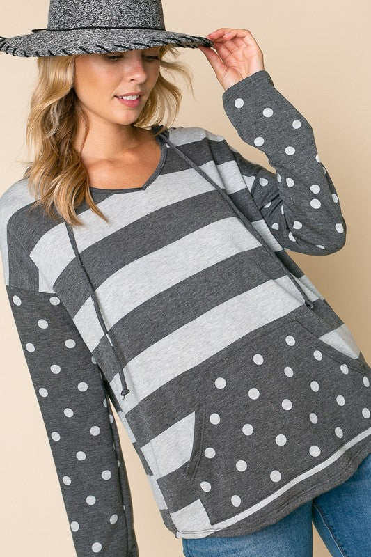 PLUS POLKA DOT STRIPE MIX SWEATSHIRTS